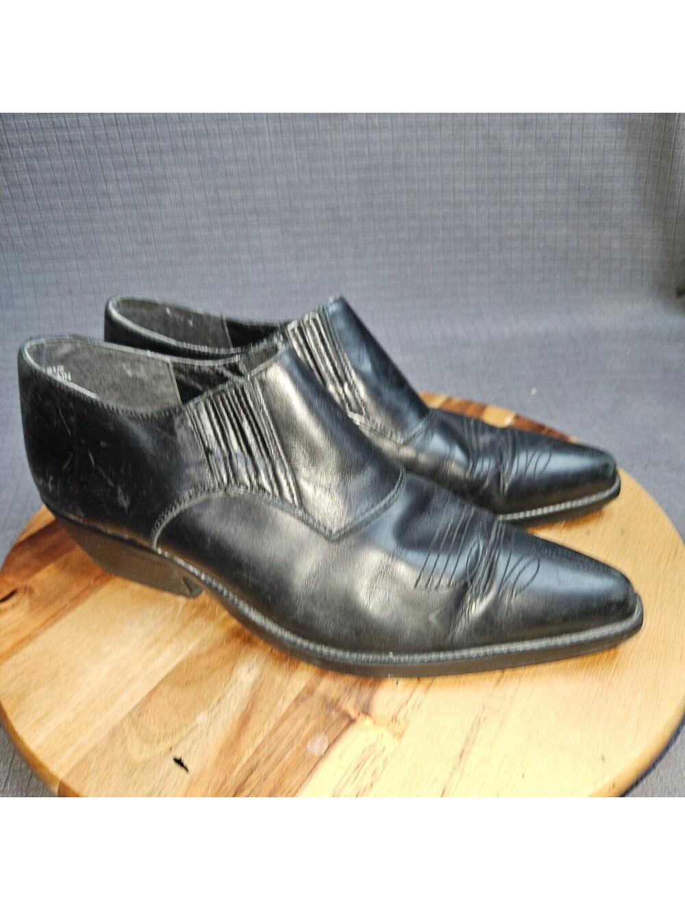 Sage Women's Black Leather Pointed Toe Western Slip On Flats US 8.5